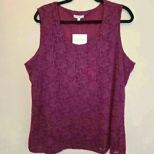 Croft & Barrow Women's Sleeveless Nylon Floral Lace Top Deep Purple Size 1X